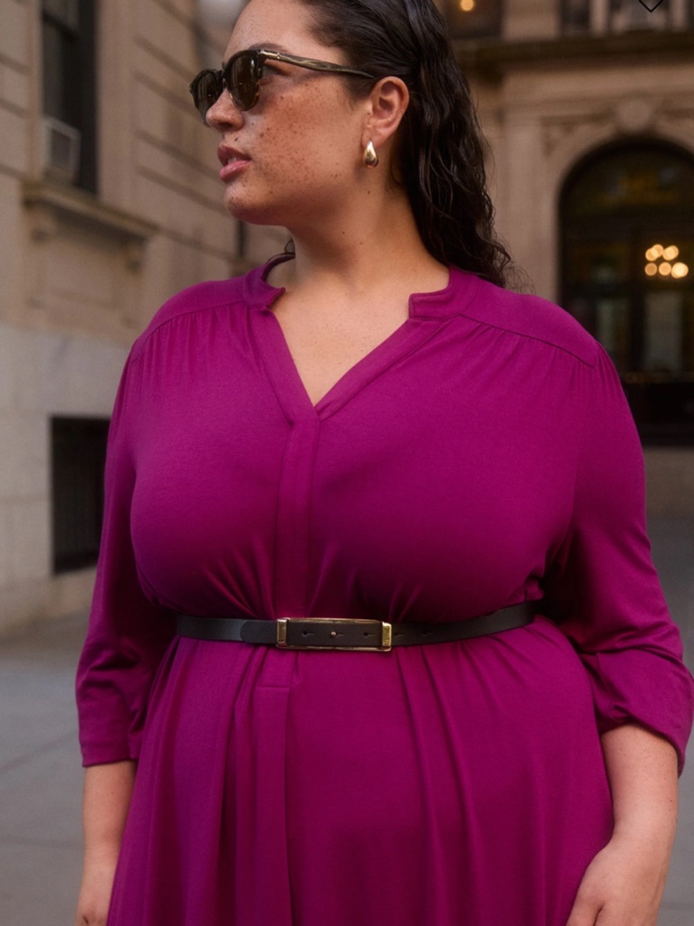 NWT Universal Standard Gramercy Liquid Jersey Fuchsia Long Sleeve Midi Dress - Picture 3 of 8